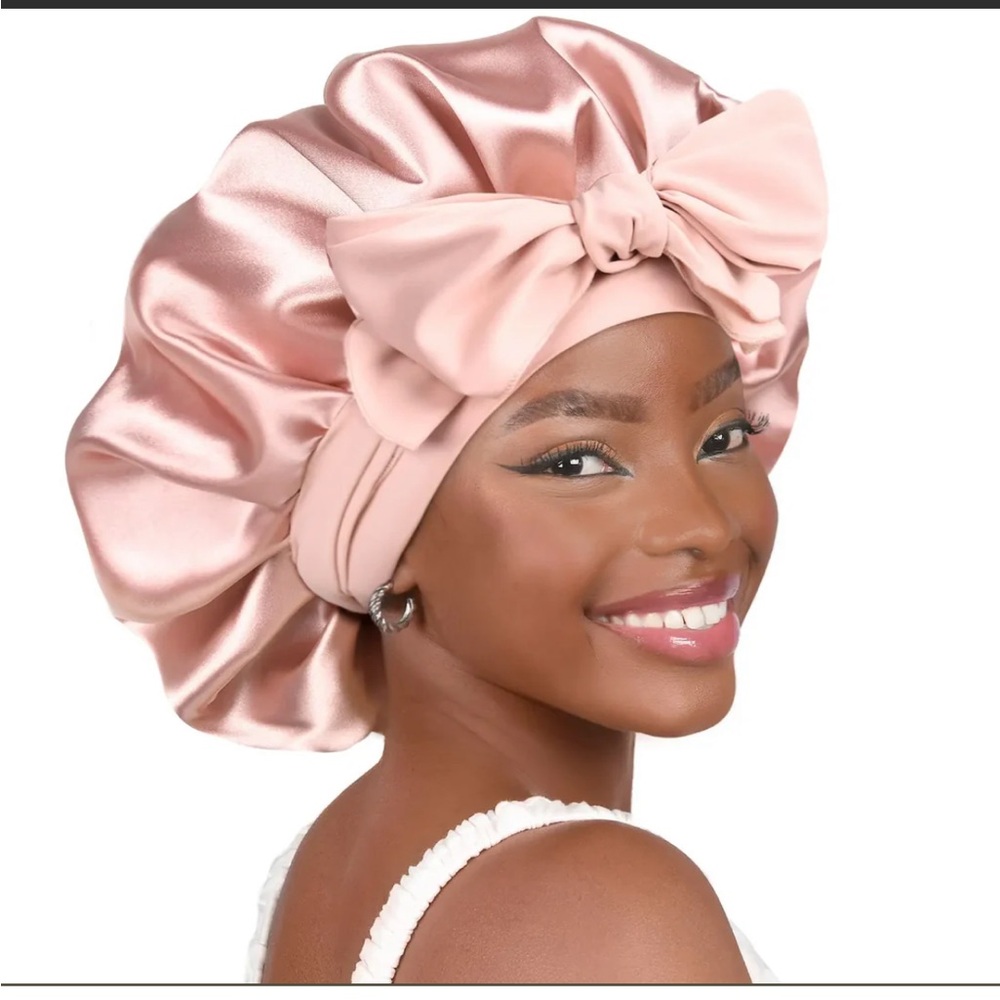 Yanibest Brand Tie Band Double Layer Butter Satin Bonnet Pink One‎ Size
